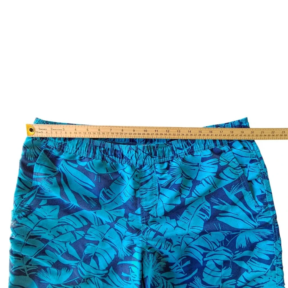 Eddie Bauer Mens Large Blue Tropical Palm Leaf Swim Trunks Mesh Beach